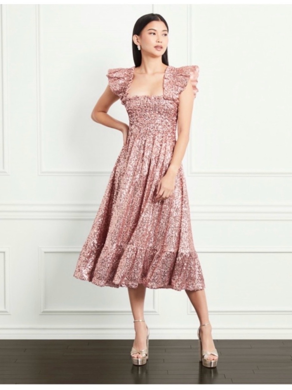 Hill House Home Rose Gold Collectors Edition Sequin Midi Dress
